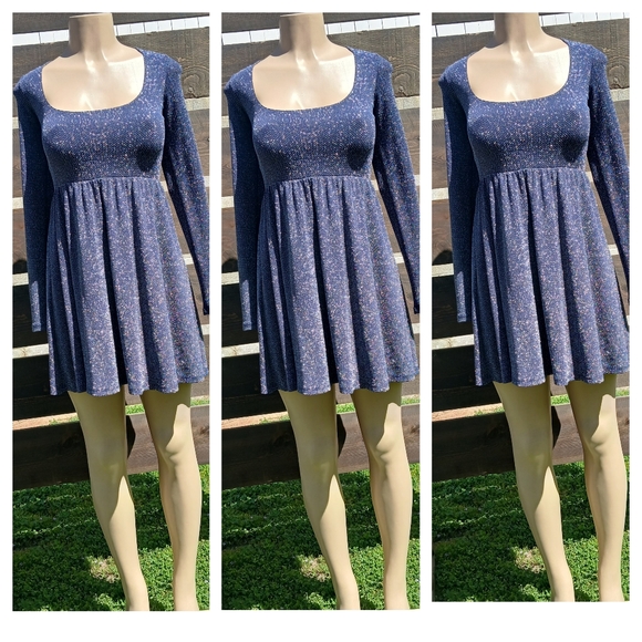 Free People Midnight Gloter Metallic Long Sleeves Skater Dress - Picture 1 of 8